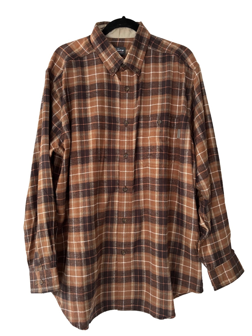 Woolrich Men's Brown and Tan Plaid Button-Down Shirt